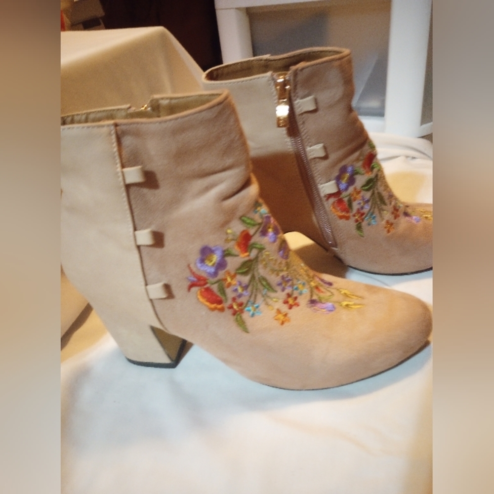 Embroidered Pink Ankle Boots